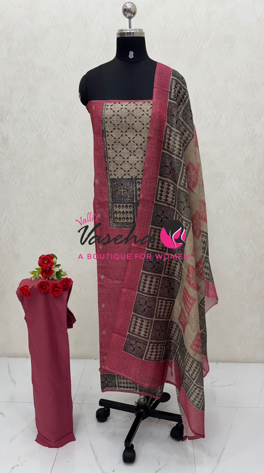 Unstitched Jute Material | Pink Shade | VVUSM080