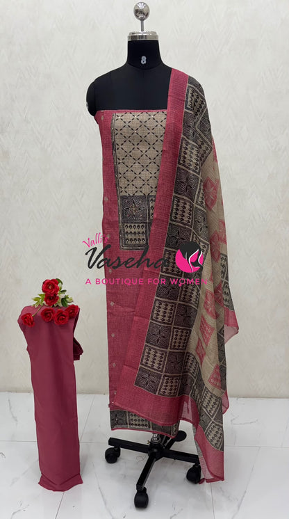 Unstitched Jute Material | Pink Shade | VVUSM080
