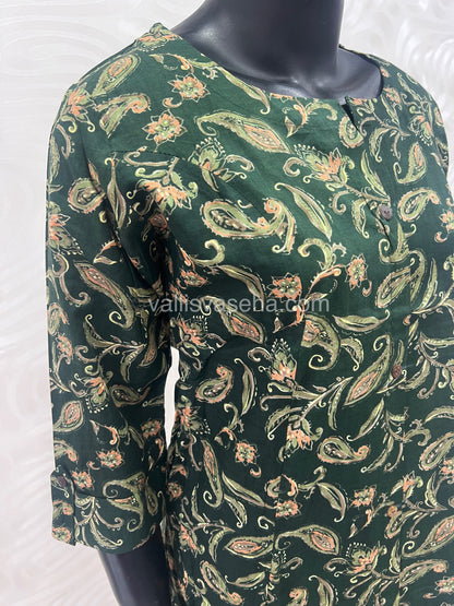 Slub Cotton -  Printed Kurti -  A - Line Cut - VVALK001