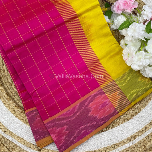 Semi Silk Cotton Saree - Pink & Yellow - VVSSC001