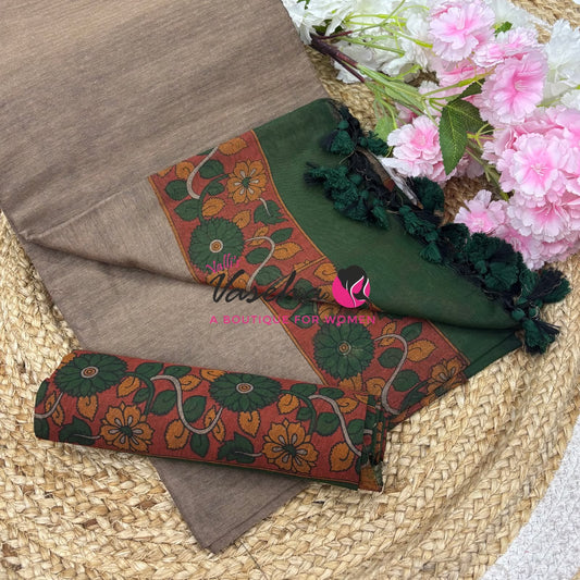 Handloom Cotton Sarees with Kalamkari Blouse - VVKCK004