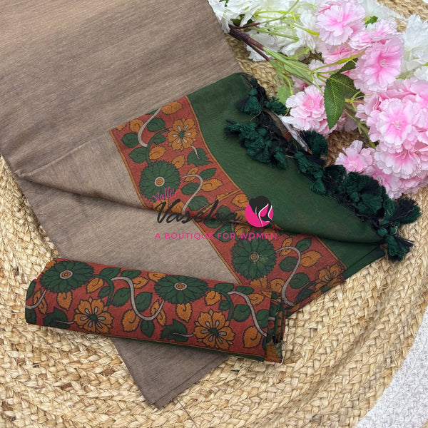 Handloom Cotton Sarees with Kalamkari Blouse - VVKCK004