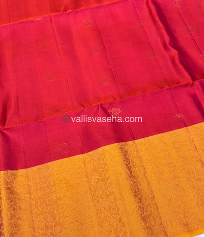 Pure Soft Silk Saree - Pinkish Red & Mango Yellow Combo - VVPSS042