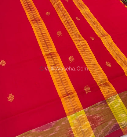 Semi Silk Cotton Saree - Yellow & Red - VVSSC001