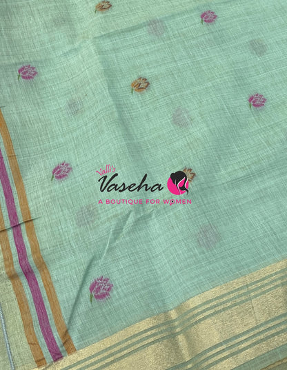 Muga Tissue Linen Saree - Blue   Shade - VVMLT001