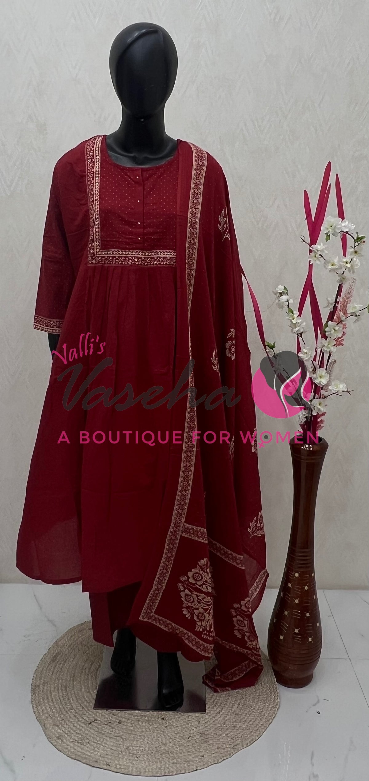 Ready Made | Anarkali Set  |Salwar, Kameez & Duppatta(3pc)|Cotton |VVRMS026