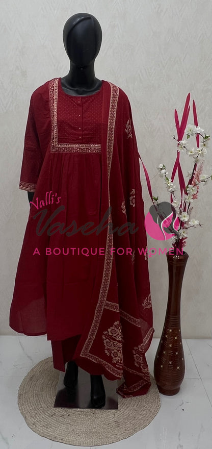 Ready Made | Anarkali Set  |Salwar, Kameez & Duppatta(3pc)|Cotton |VVRMS026