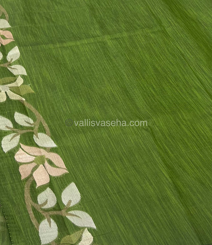 Semi Raw Silk with Jamdhani Design Weaving  - Mehandi green Shade - VVRS001