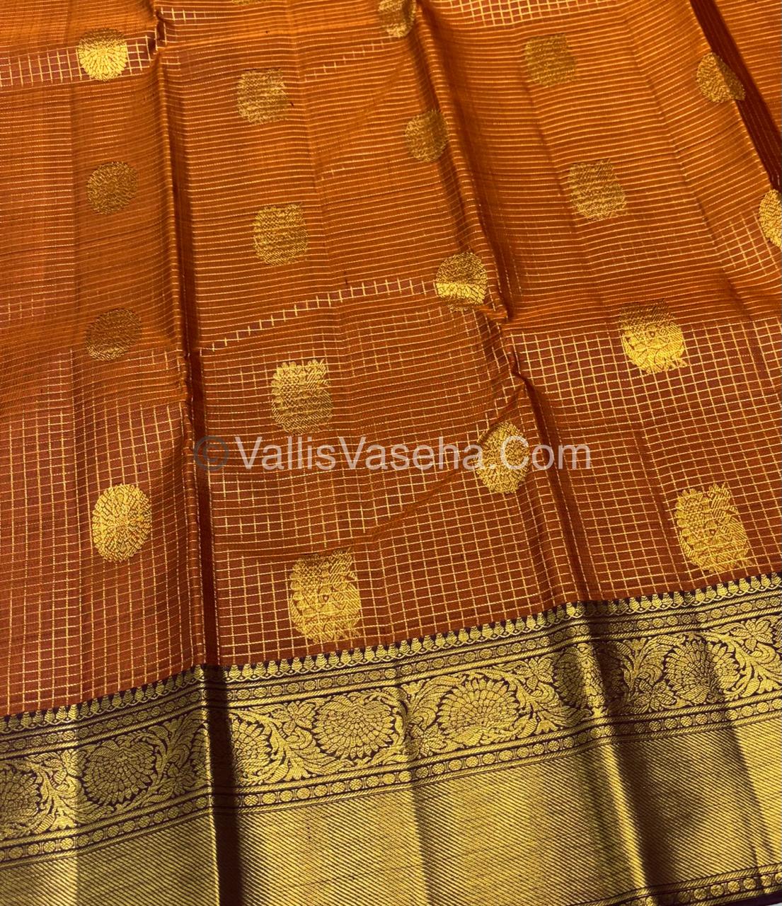 Pure Kanchipuram Silk Saree - Rust Orange & Wine Brown Combo - VVPS040
