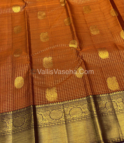 Pure Kanchipuram Silk Saree - Rust Orange & Wine Brown Combo - VVPS040