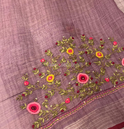 French Knot - Tissue Saree - Onion Pink Shade - VVLFN001
