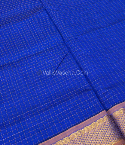 Semi Silk Cotton Saree - Blue  With Yellow shade - VVSSC003