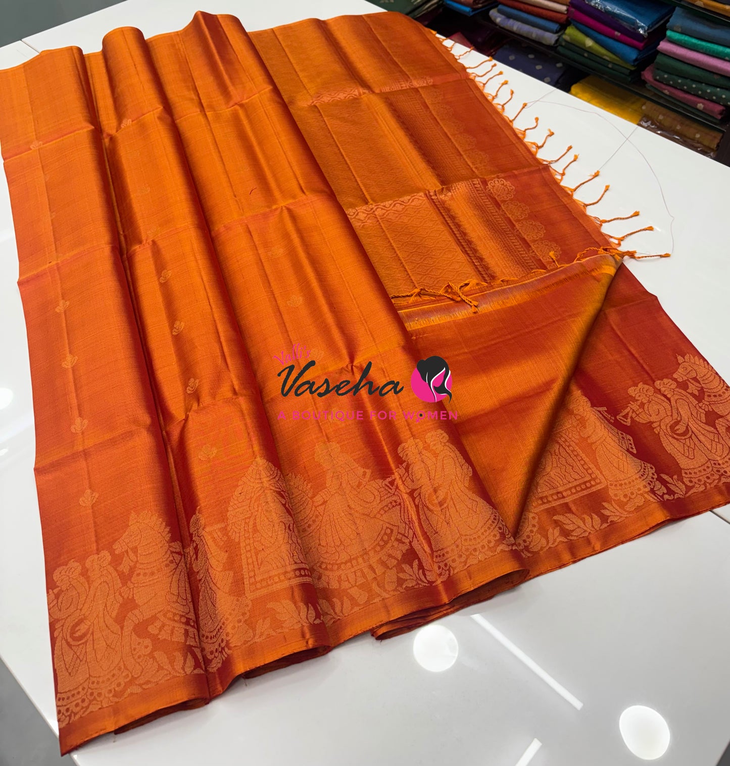 Pure Soft Silk Saree  - Orange Shade - VVPSS094