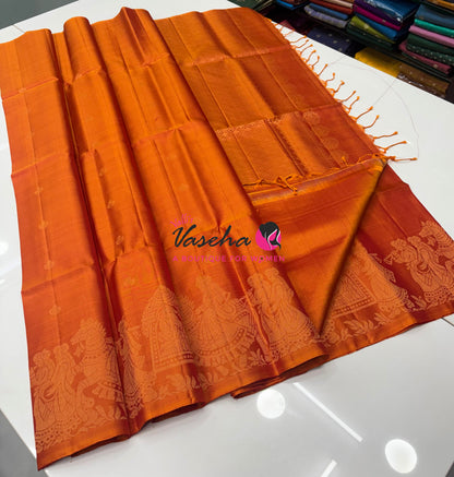Pure Soft Silk Saree  - Orange Shade - VVPSS094