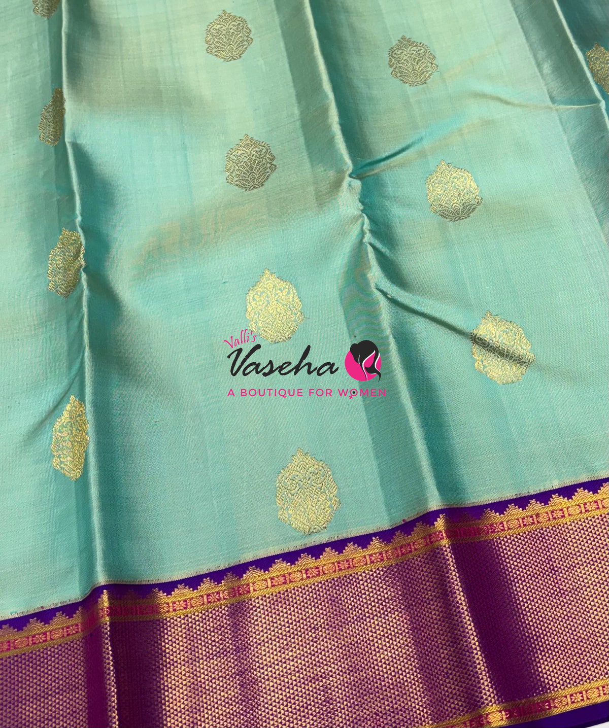 Pure Vintage Korvai Kanchipuram Silk Saree - Light Blue & Purple Combo - VVPS034
