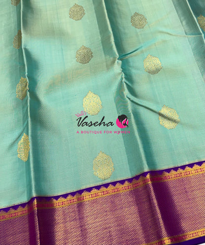 Pure Vintage Korvai Kanchipuram Silk Saree - Light Blue & Purple Combo - VVPS034