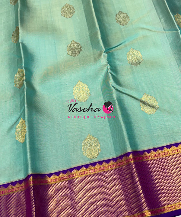 Pure Vintage Korvai Kanchipuram Silk Saree - Light Blue & Purple Combo - VVPS034