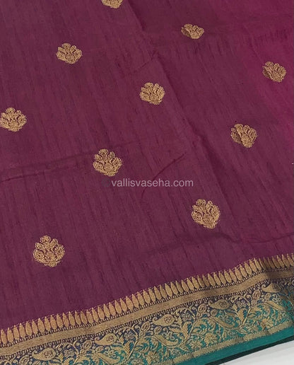 Bamboo Silk Saree - Wine with Ramar Blue Shade - VVBSS001