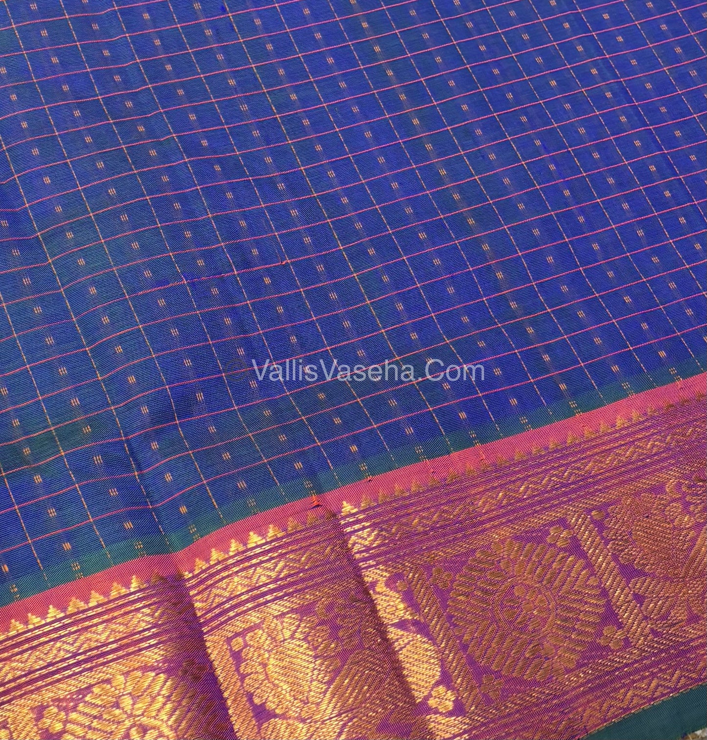 Pure Silk Cotton Saree - Blue With Peach Shade - Lakshadeepam Design - VVPLD001