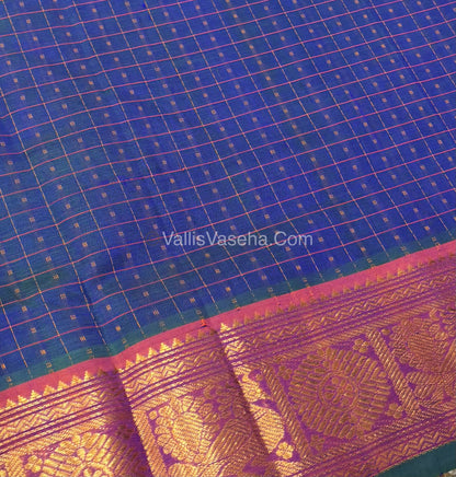 Pure Silk Cotton Saree - Blue With Peach Shade - Lakshadeepam Design - VVPLD001
