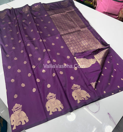 Semi Soft Silk - Elephant Butta Border - Dark Purple Shade -VVSSS011