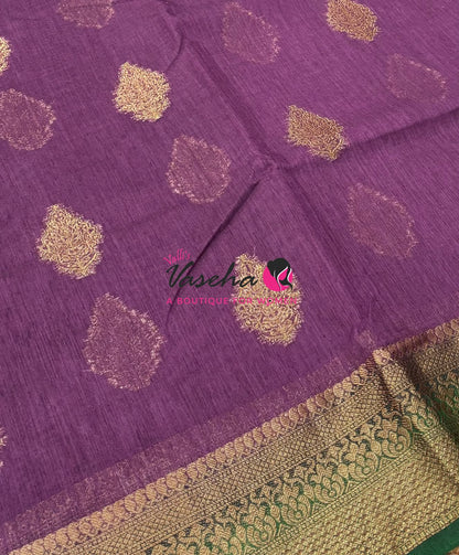 Bamboo Silk Saree - Purple With Green - VVBSS018