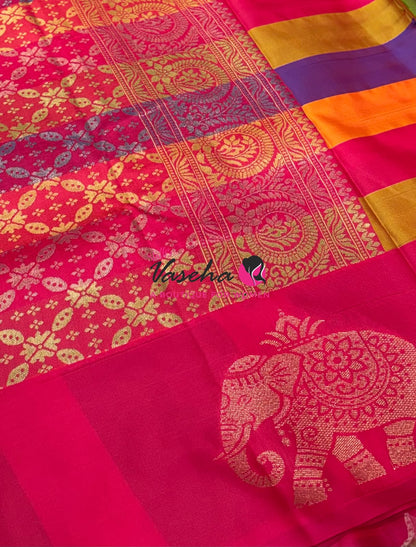 Semi Soft Silk  - Madras Checks Pattern -  Pink  Shade  - VVSSS042