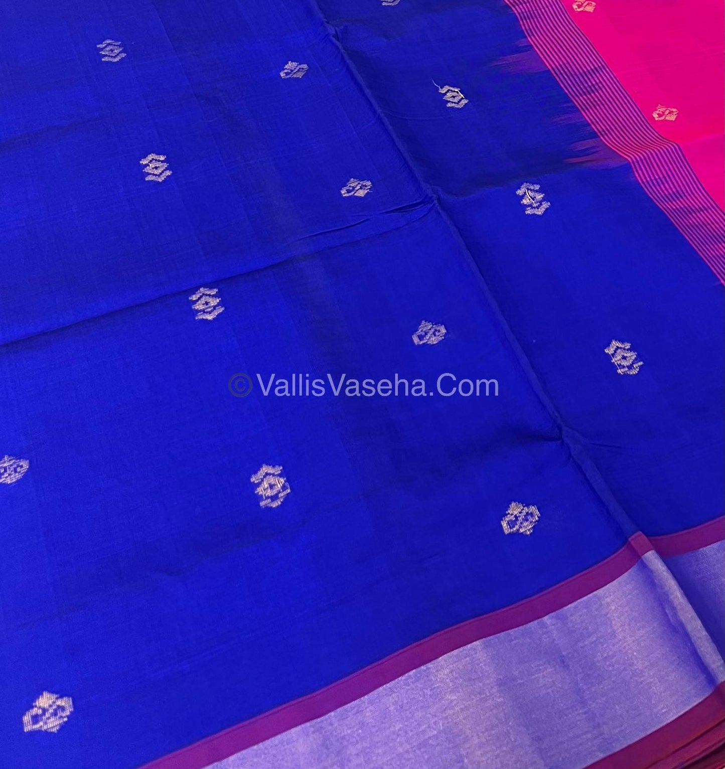 Semi Silk Cotton Saree - Blue  & Pink Combo - VVSSC001