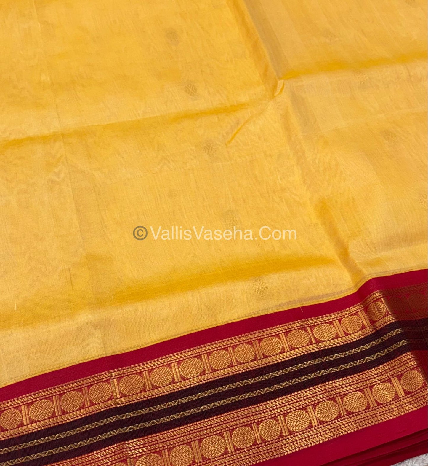 Pure Korvai Silk Cotton Saree - Yellow with Red - VVKSC004