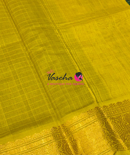 Pure Silk Cotton Saree - Green With Lemon Yellow Shade - Lakshadeepam Design - VVPLD001