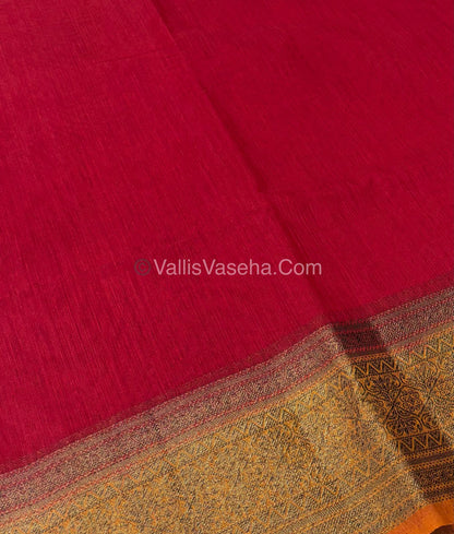 Bamboo Silk Saree - Red With Mustard Yellow Shade - VVBSS006