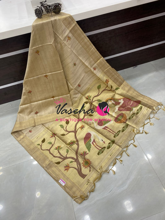 Muga Tissue Linen Saree - Cream   Shade - VVMLT002