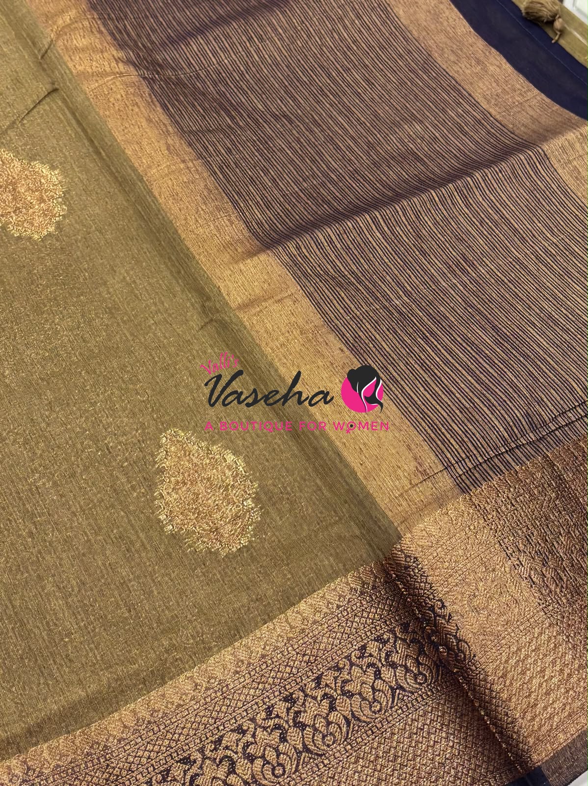 Bamboo Silk Saree - Grey with Blue  - VVBSS018