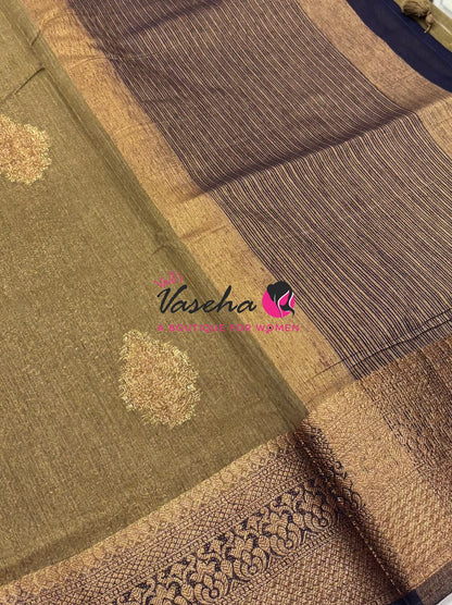 Bamboo Silk Saree - Grey with Blue  - VVBSS018