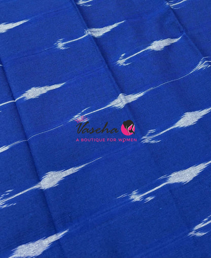 Double Ikkat Pure Cotton Saree -  Blue With Red  - VVIKS002