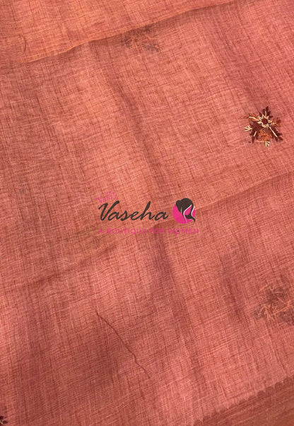 French Knot - Linen Tissue Saree - Peach Shade - VVLFN015