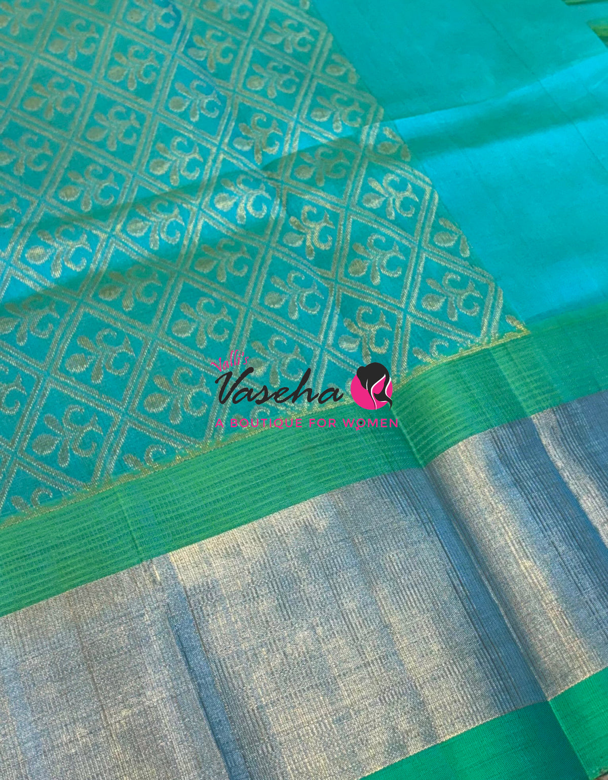 Pure Korvai Silk Cotton Saree - Yellow With Blue Shade Temple border - VVKSC001