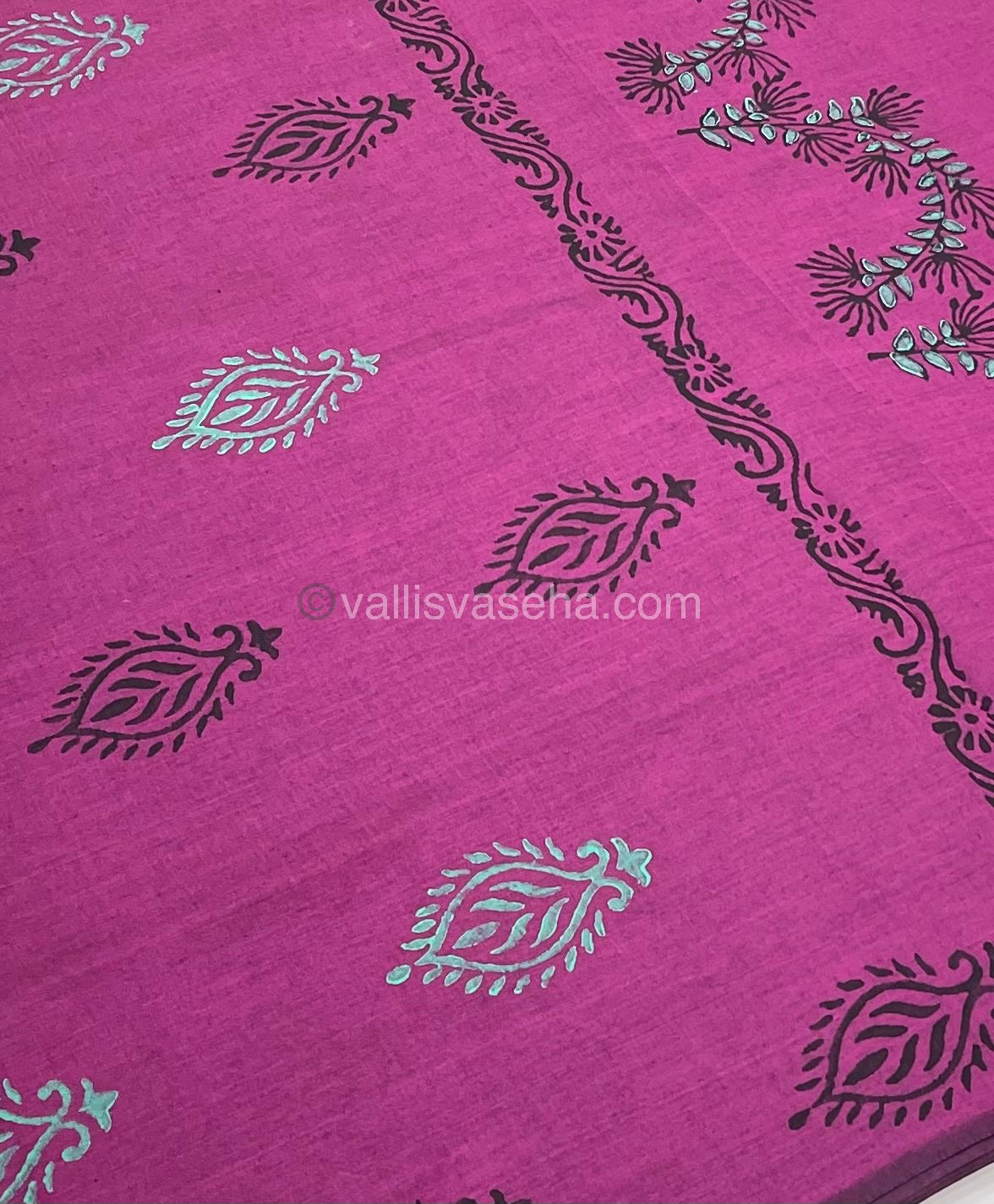 Poly Silk Mixed Printed Cotton - Purplish Pink With Blue - VVPCP002