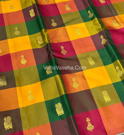 Pure Kanchipuram Silk Saree - Pazhum Pazhamum Checks - VVPS017