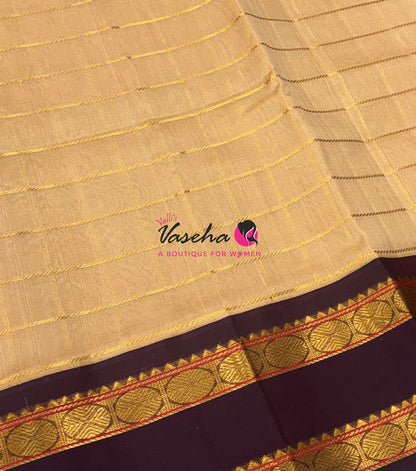 Pure Korvai Silk Cotton With Retta Petta Border - Checks pattern - Chikku & Wine Brown - VVKSC013