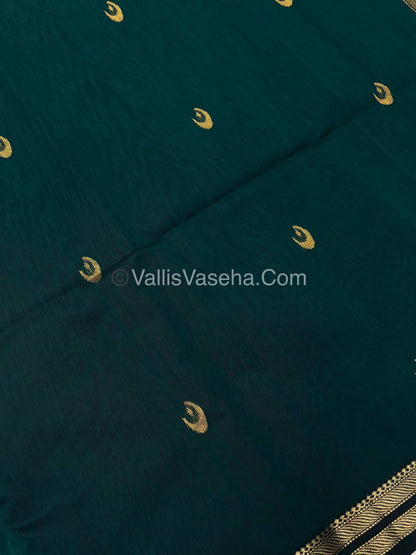 Pure Maheshwari Silk Cotton Saree - Peacock Green Color - VVMSC007