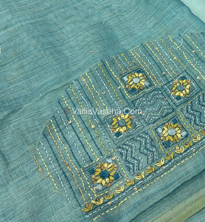 French Knot - Linen Tissue Saree - Blue Shade - VVLFN003