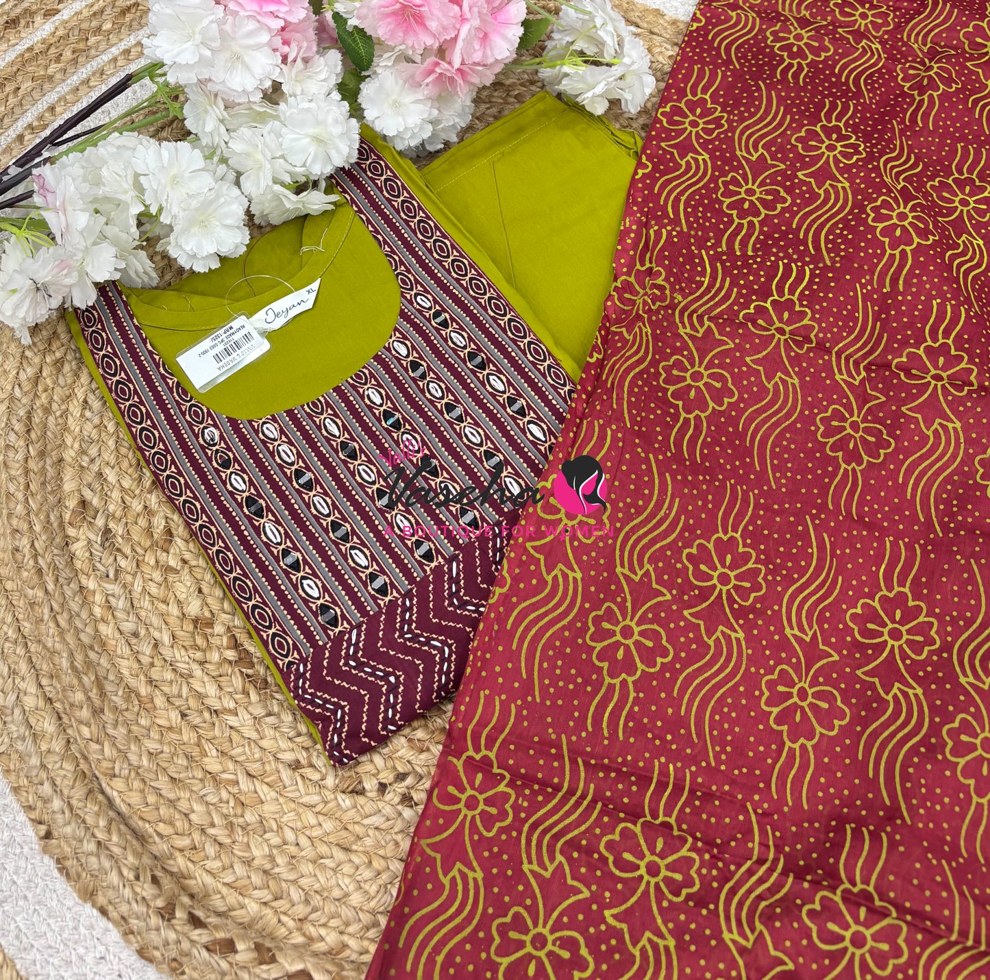 Ready Made - Salwar, Kameez & Duppatta(3pc)- Ajrakh Cotton Set - VVRMS022