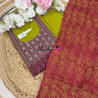Ready Made - Salwar, Kameez & Duppatta(3pc)- Ajrakh Cotton Set - VVRMS022