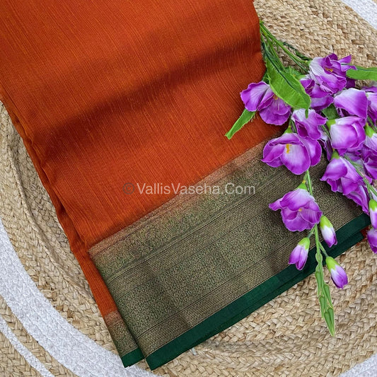Bamboo Silk Saree - Orange With Green Shade - VVBSS008