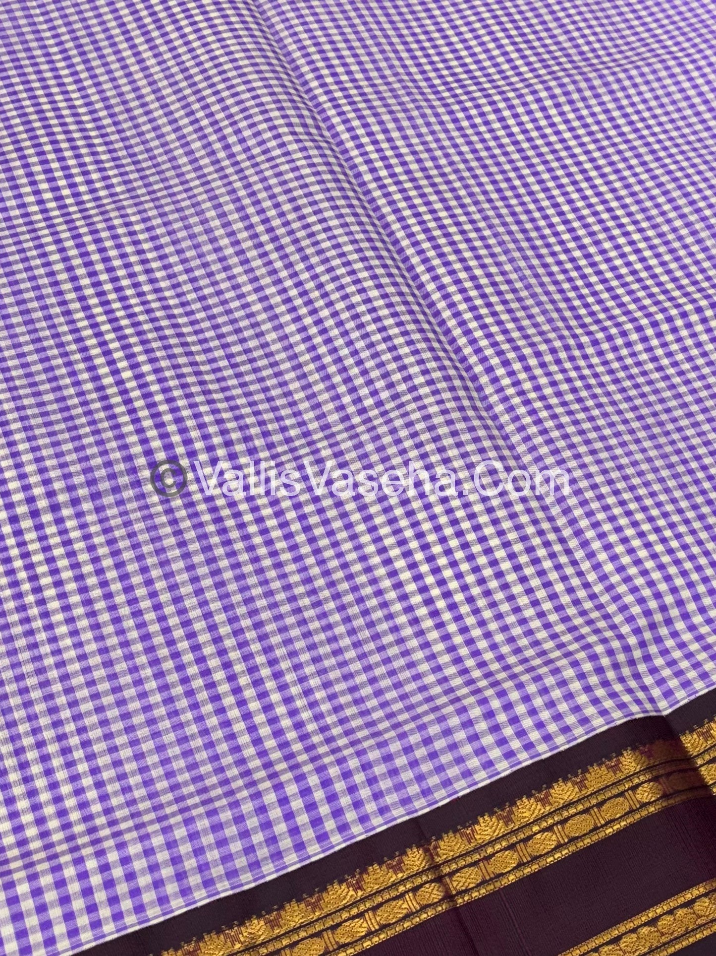 Pure Korvai Silk Cotton - Podi Kattam - Retta Petta Border - Purplish wine & White with Wine - VVKSC003