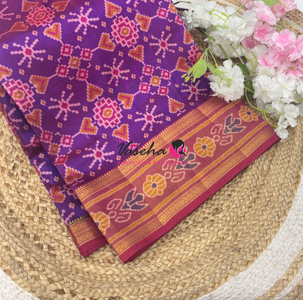 Semi Patola | Printed Silk Saree - Purple With Pink Combo - VVSPS001