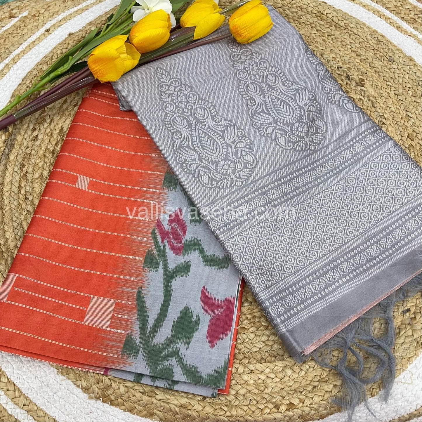 Semi Chappa Silk - Orange with Grey - VVSC002