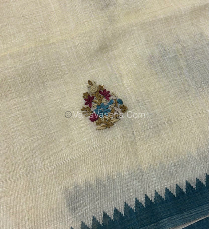 French Knot - Tissue Saree - Cream With Blue Shade - VVLFN007