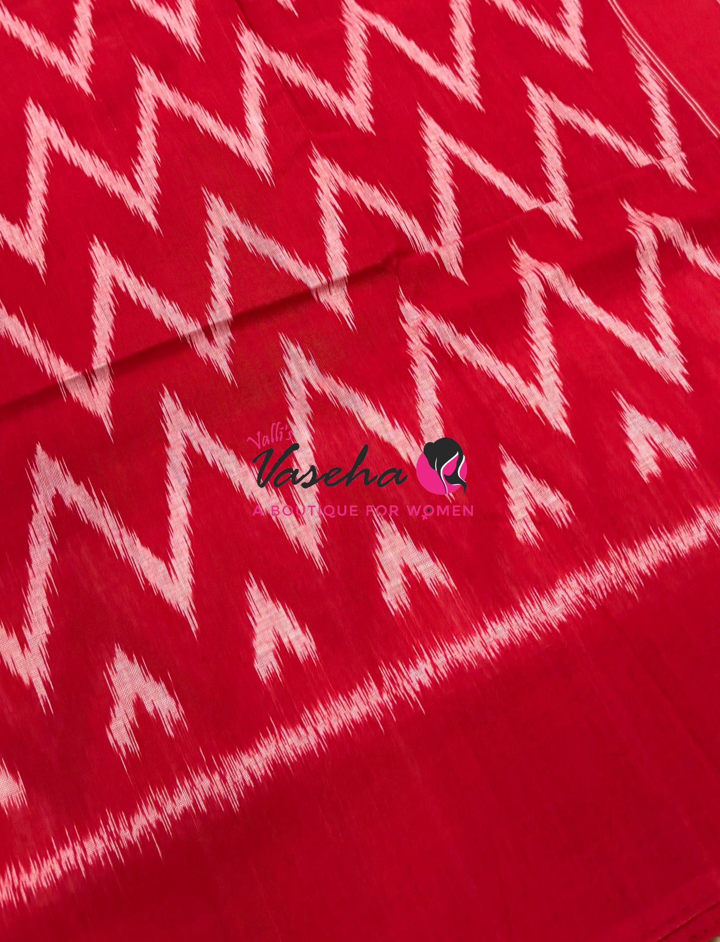 Double Ikkat Pure Cotton Saree -  Blue With Red  - VVIKS002